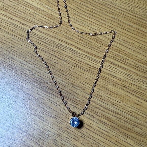 New Light Blue & White Cubic Zirconia Necklace – 16” Chain – Large Pendant Stone - Picture 2 of 4